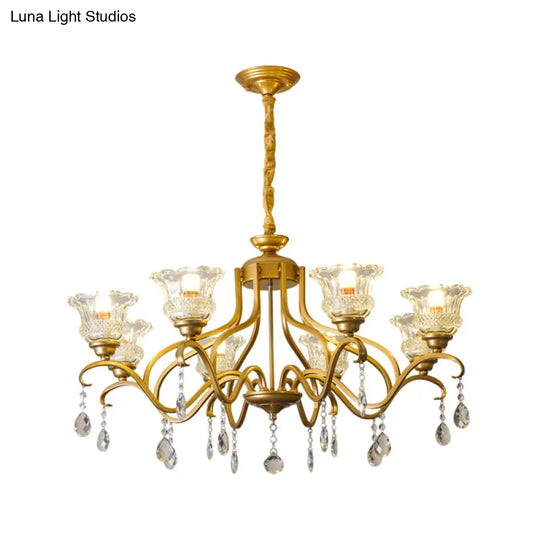 Traditional Crystal Glass Chandelier With Gold Finish - 3/6/8 Lights Floral Shade Elegant