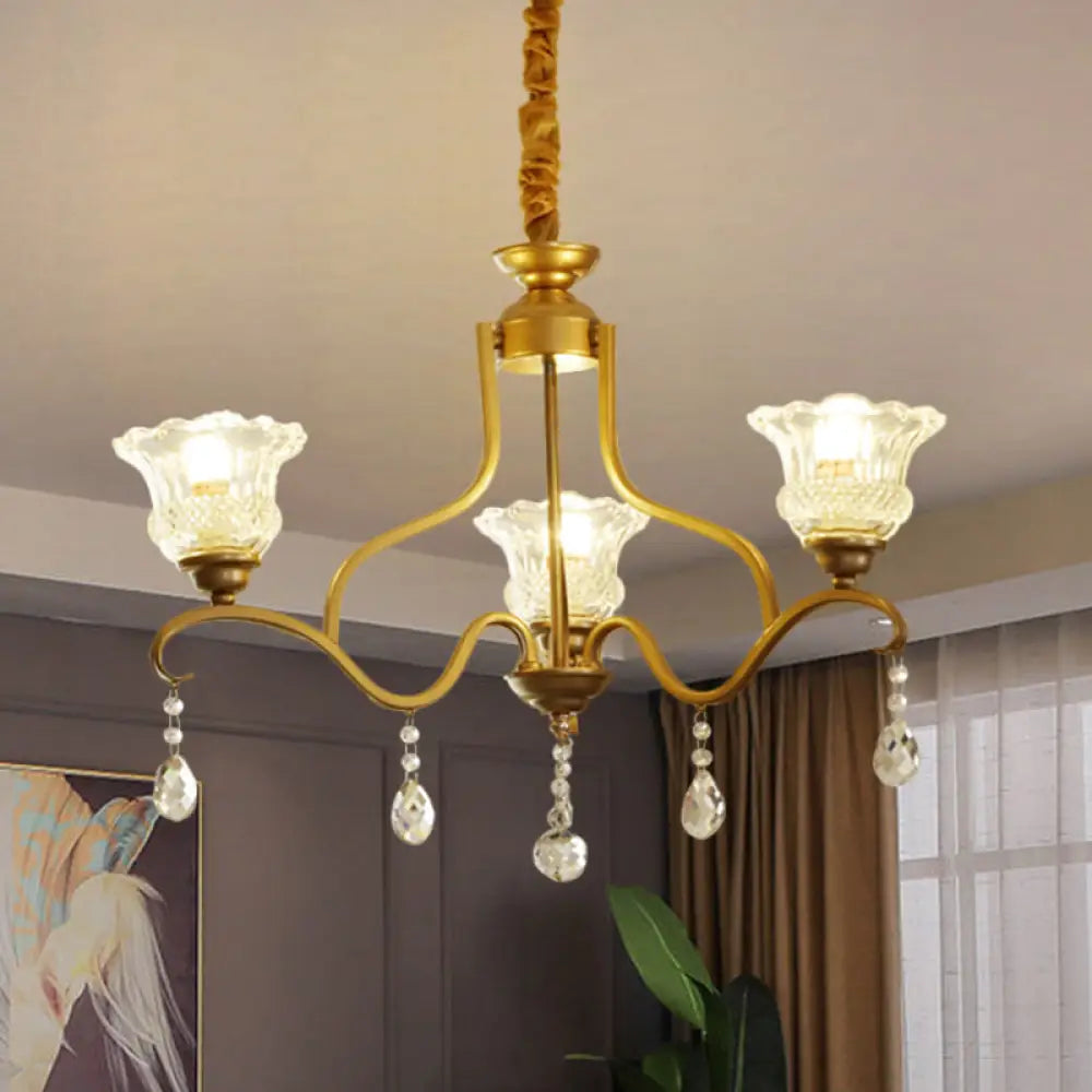 Traditional Crystal Glass Chandelier With Gold Finish - 3/6/8 Lights Floral Shade Elegant