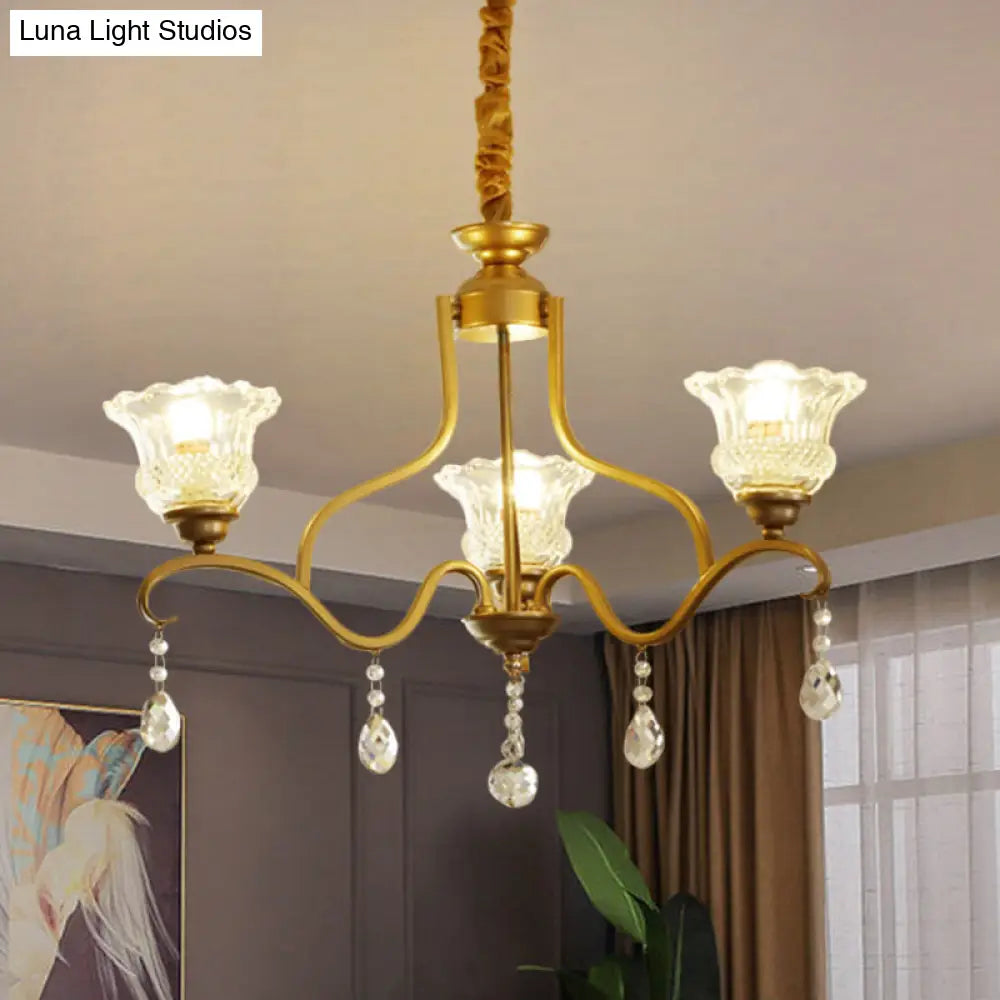 Traditional Crystal Glass Floral Shade Chandelier - Elegant Gold Ceiling Lamp With 3/6/8 Lights 3 /