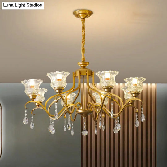 Traditional Crystal Glass Floral Shade Chandelier - Elegant Gold Ceiling Lamp With 3/6/8 Lights 8 /