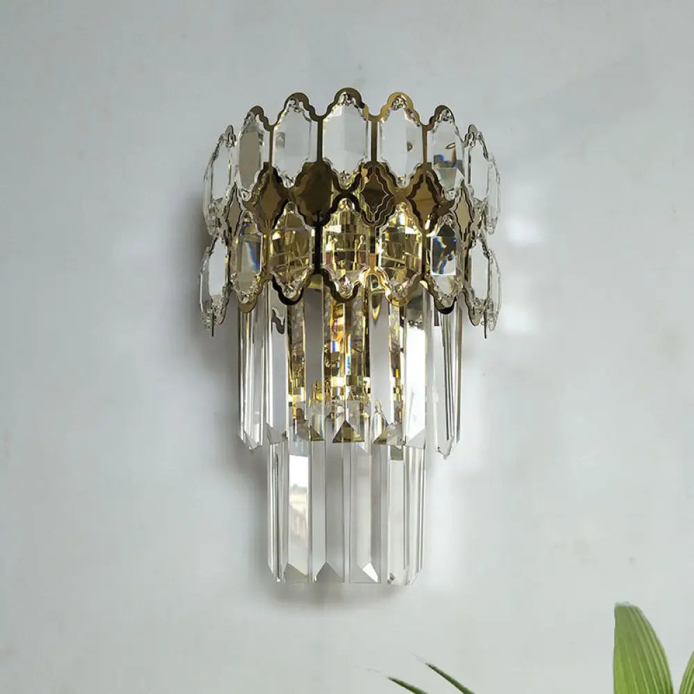 Traditional Crystal Gold Wall Sconce Light With Layered Design - Perfect For Living Room