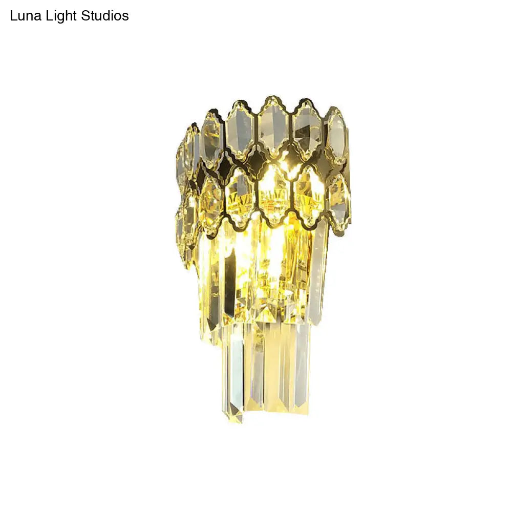 Traditional Crystal Gold Wall Sconce Light With Layered Design - Perfect For Living Room