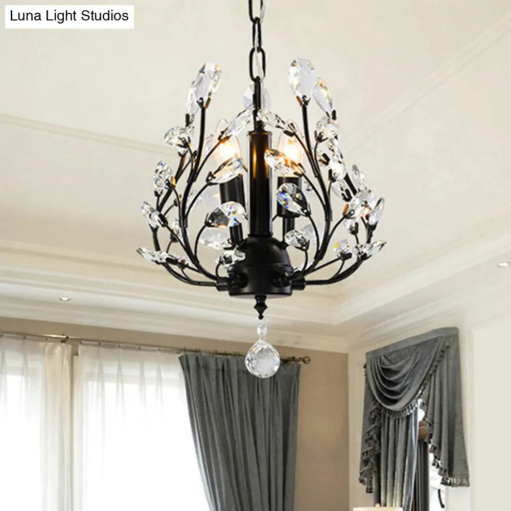 Traditional Crystal Leaves Chandelier: Elegant 3-Bulb Pendant Light For Dining Room