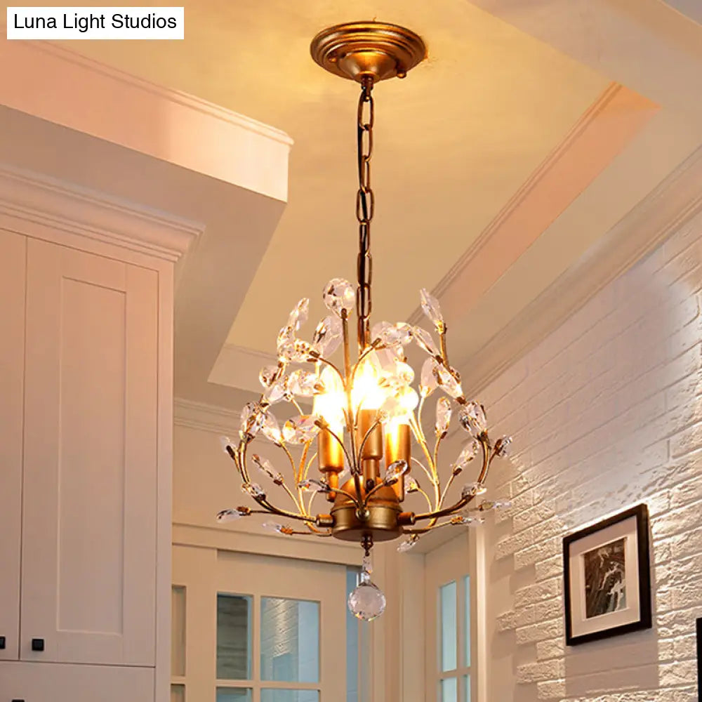 Traditional Crystal Leaf Chandelier - 3 Bulb Dining Room Pendant Light