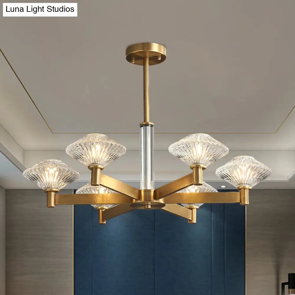 Traditional Crystal Pendant Chandelier With Radial Suspension Lighting - Gold (4/6 Bulbs)