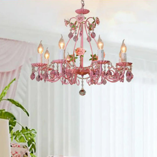 Traditional Crystal Pink Pendant Chandelier - Ceiling Fixture For Living Room (3 5 Or 8 Lights) /