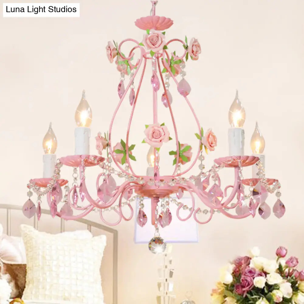 Traditional Crystal Pink Pendant Chandelier - Ceiling Fixture For Living Room (3 5 Or 8 Lights)