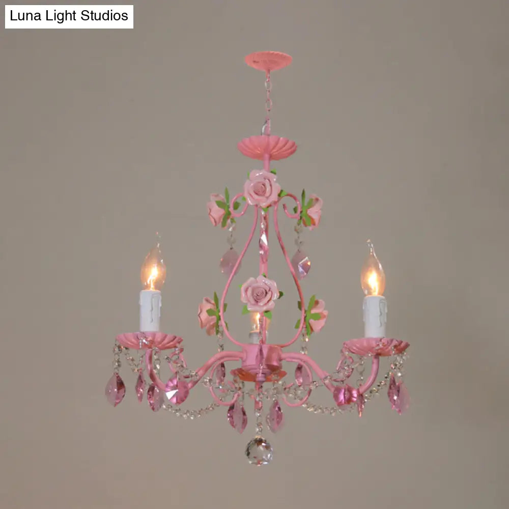 Traditional Crystal Pink Pendant Chandelier - Ceiling Fixture For Living Room (3 5 Or 8 Lights)