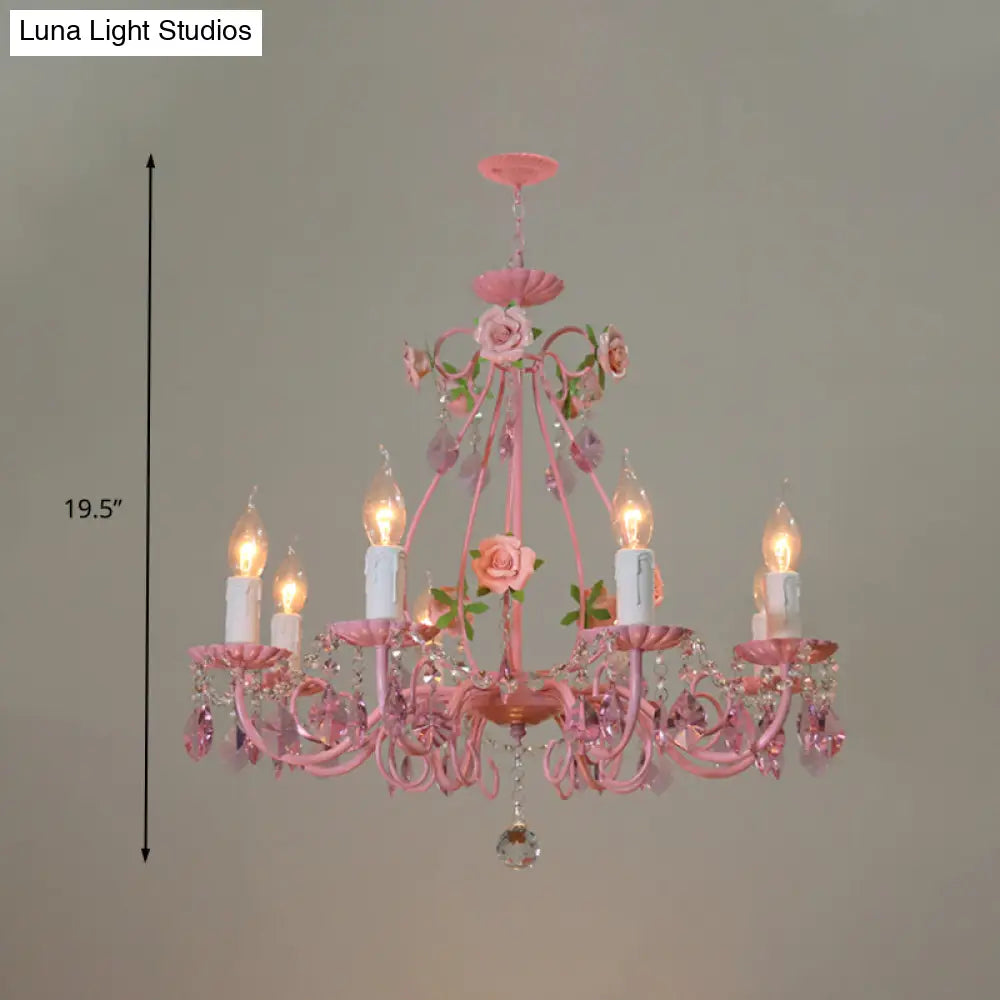 Traditional Crystal Pink Pendant Chandelier - Ceiling Fixture For Living Room (3 5 Or 8 Lights)