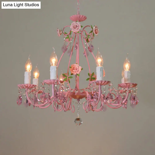 Traditional Crystal Pink Pendant Chandelier - Ceiling Fixture For Living Room (3 5 Or 8 Lights)