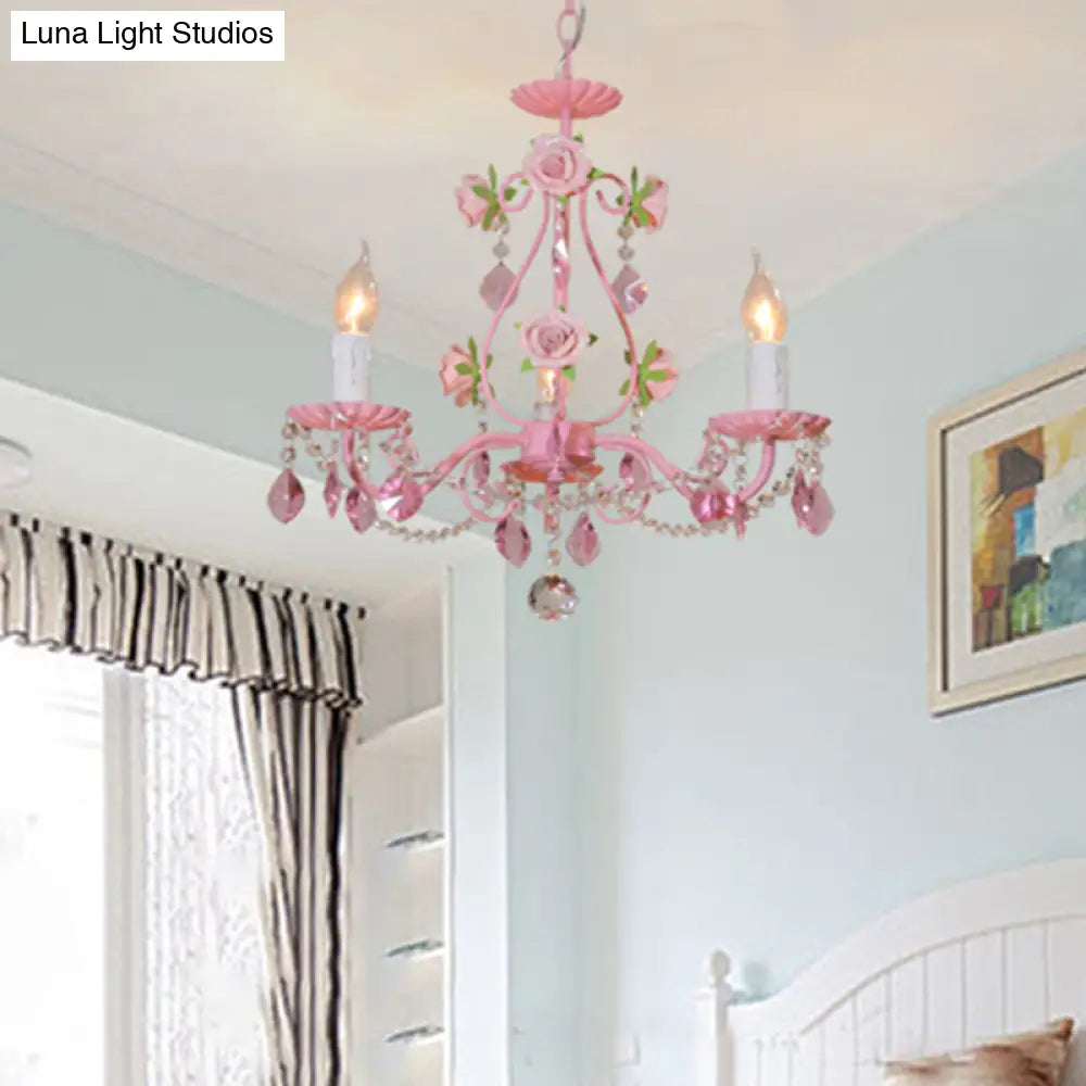 Traditional Crystal Pink Pendant Chandelier - Ceiling Fixture For Living Room (3 5 Or 8 Lights)