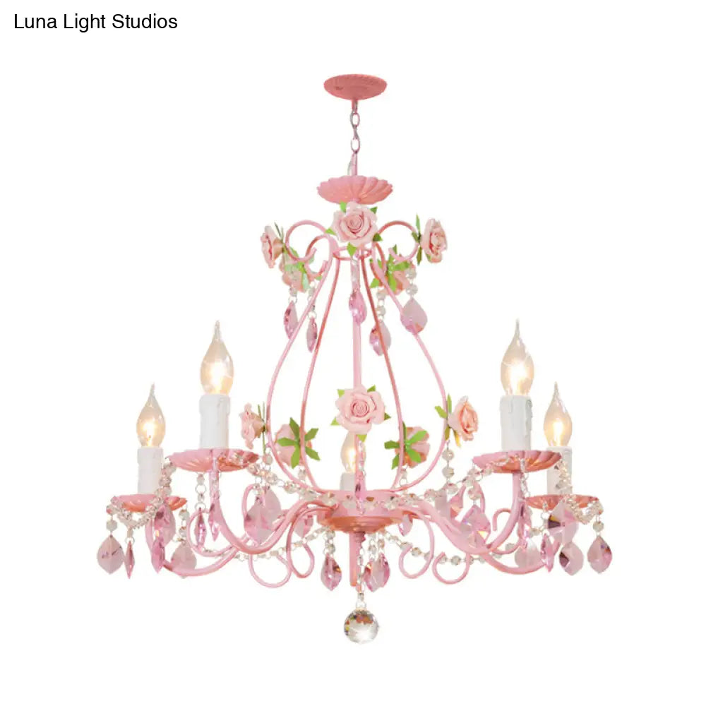 Traditional Crystal Pink Pendant Chandelier - Ceiling Fixture For Living Room (3 5 Or 8 Lights)