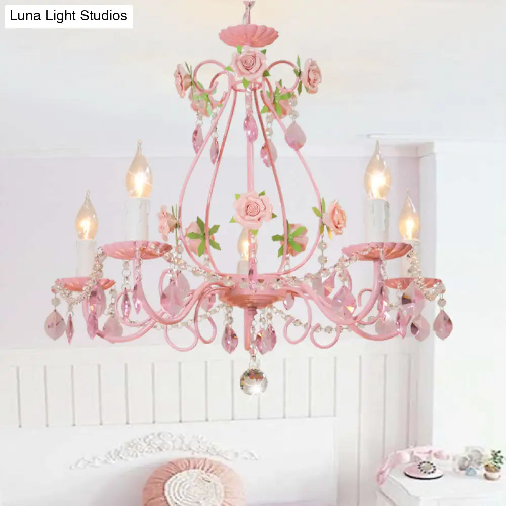 Traditional Crystal Pink Pendant Chandelier - Ceiling Fixture For Living Room (3 5 Or 8 Lights)