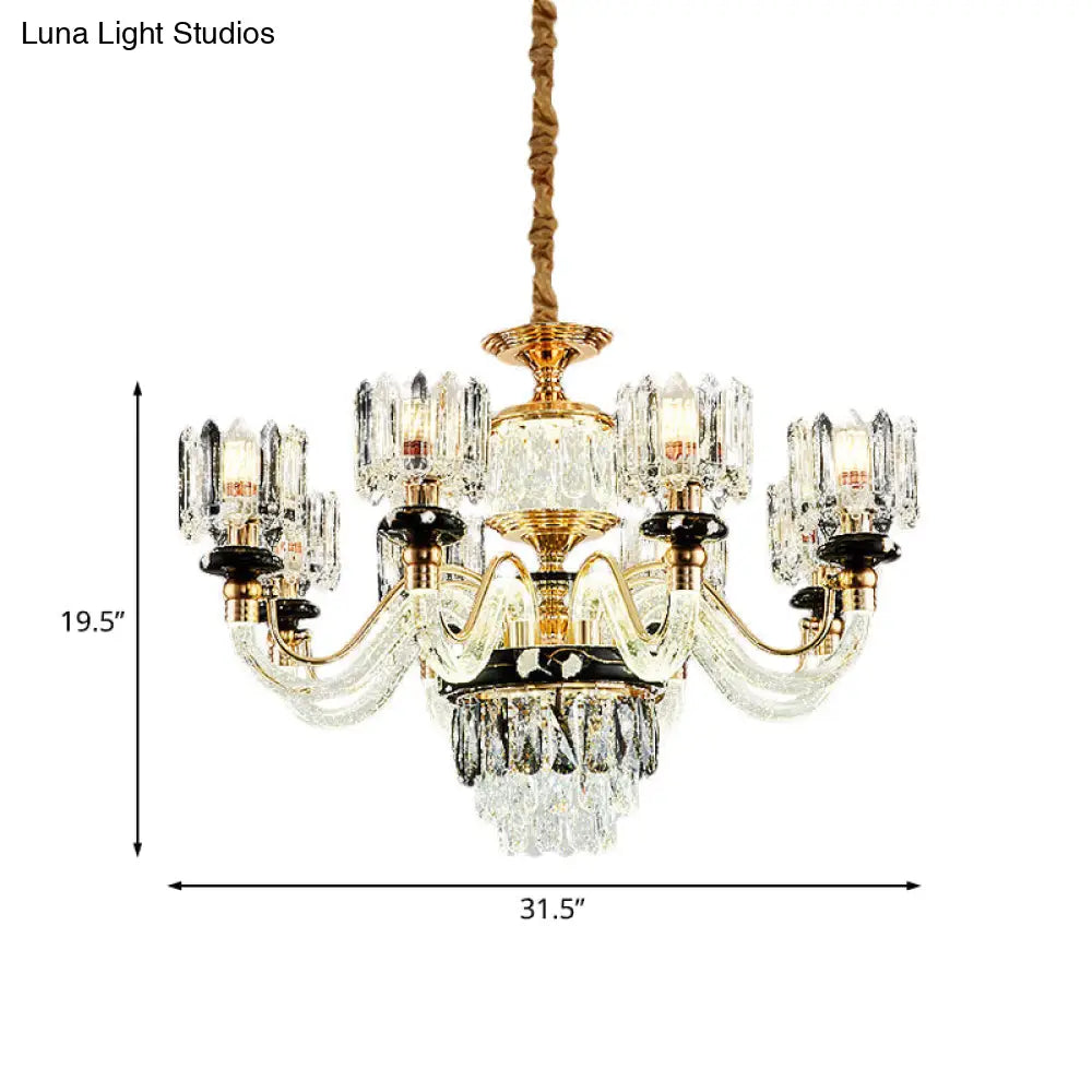 Traditional Crystal Rectangle Pendant Chandelier - Gold Circle Design With 6/8 Bulbs Ideal For