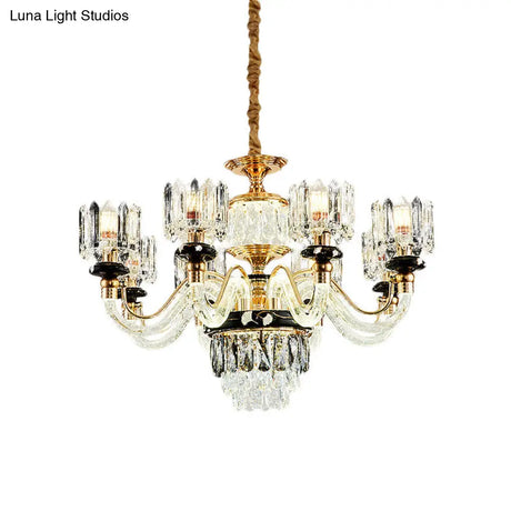 Traditional Crystal Rectangle Pendant Chandelier - Gold Circle Design With 6/8 Bulbs Ideal For