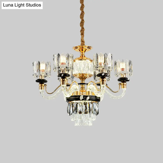 Traditional Crystal Rectangle Pendant Chandelier - Gold Circle Design With 6/8 Bulbs Ideal For