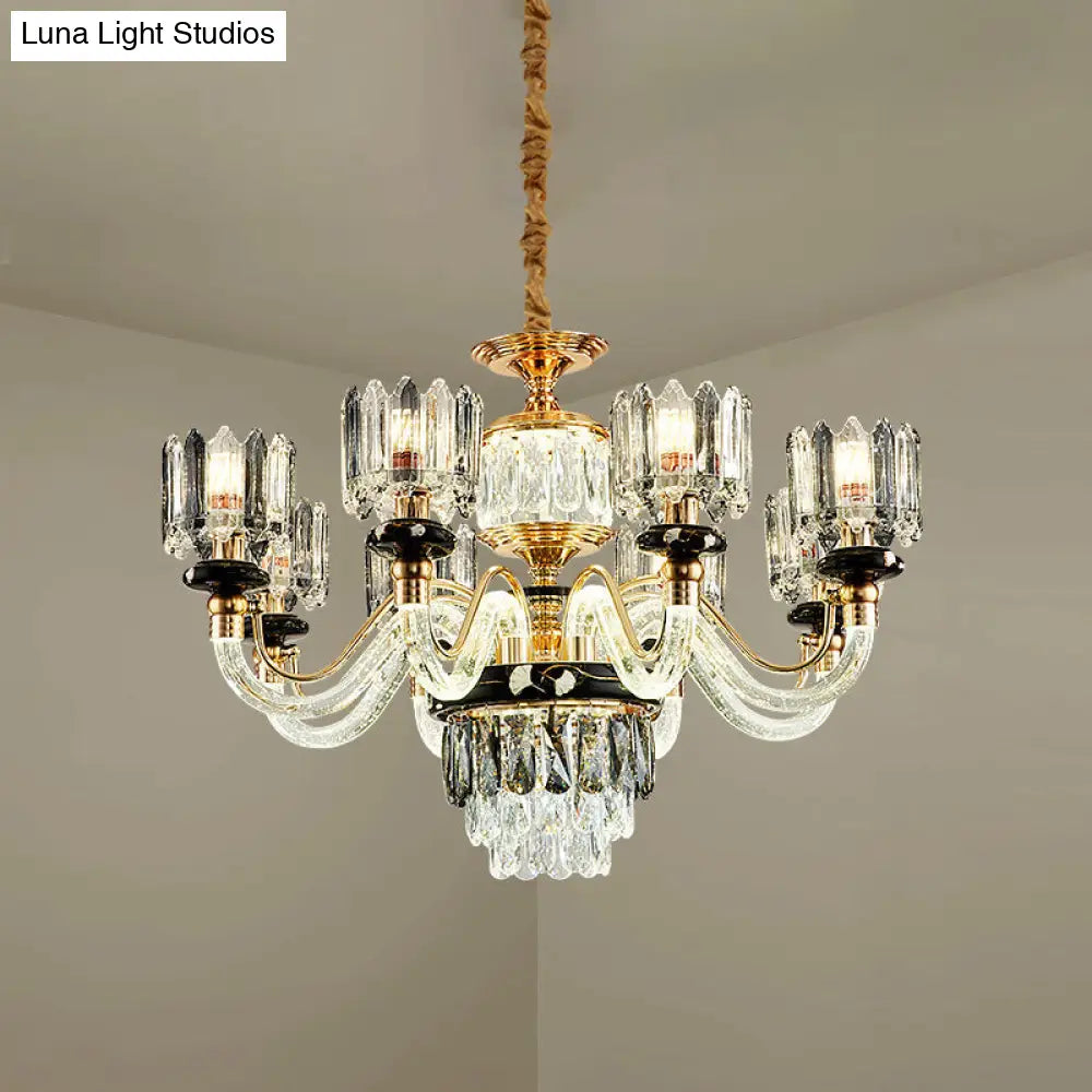 Traditional Crystal Rectangle Pendant Chandelier - Gold Circle Design With 6/8 Bulbs Ideal For