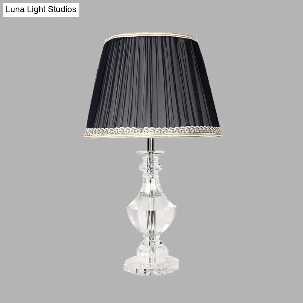 Traditional Crystal Single Light Barrel Bedroom Table Lamp In Black With Braided Trim