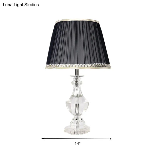 Traditional Crystal Single Light Barrel Bedroom Table Lamp In Black With Braided Trim