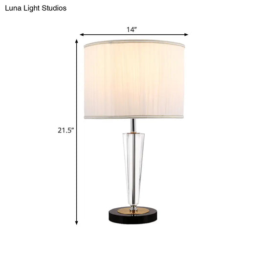 Traditional Crystal Table Lamp - Round Great Room Accent With Pleated Fabric Drum Shade White