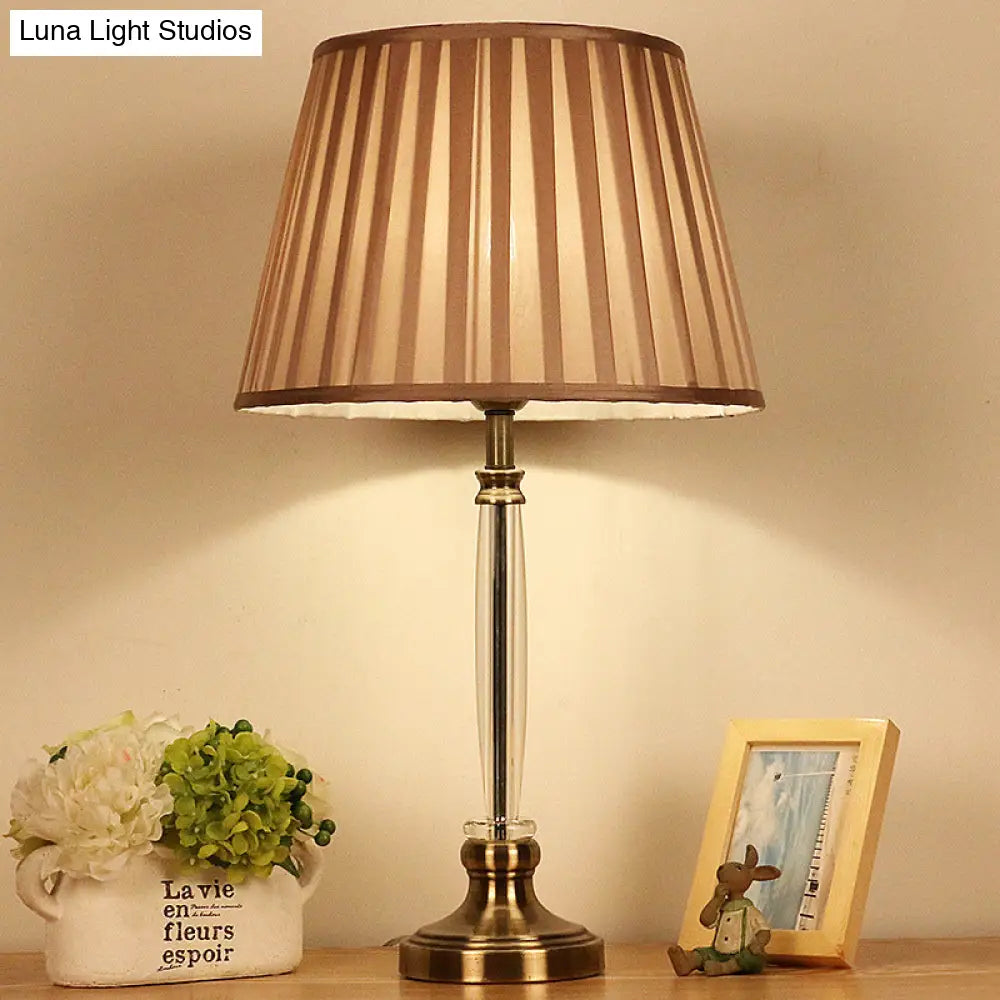 Traditional Crystal Tapered Nightstand Light With 1 Bedroom Table Lamp In Brown