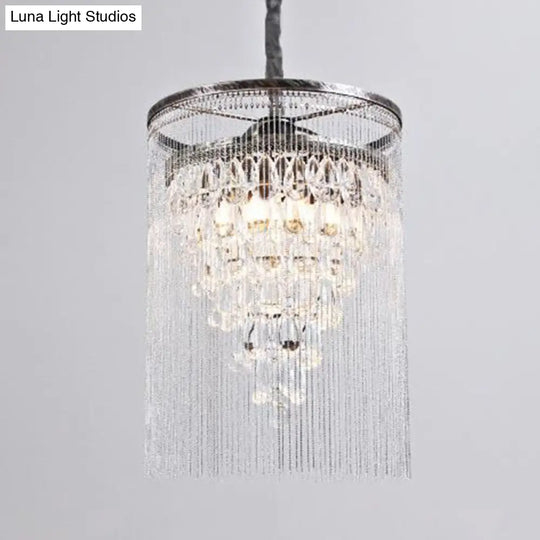 Traditional Crystal Tassel Pendant Chandelier - Silver 1/3 Heads Dining Table Ceiling Light