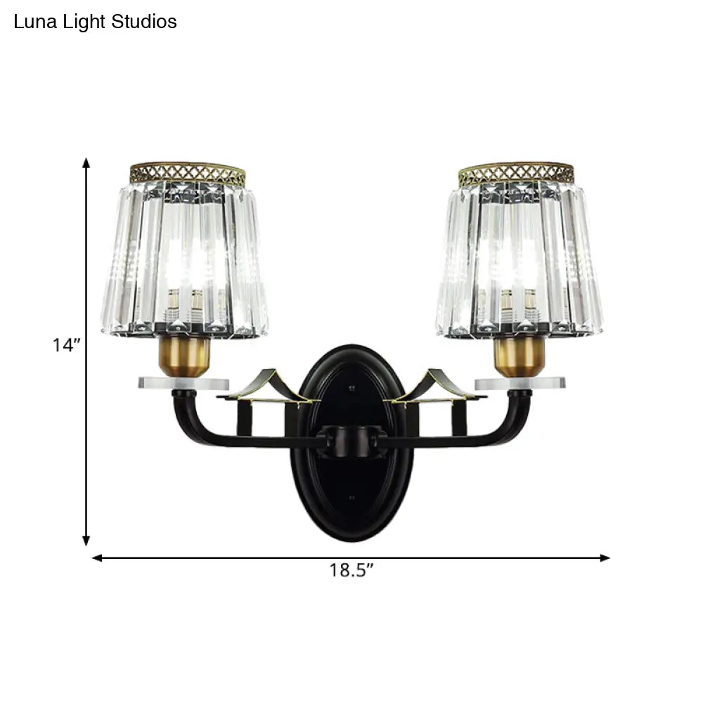 Traditional Crystal Wall Sconce With Dual Black Tapered Bedchamber Lights