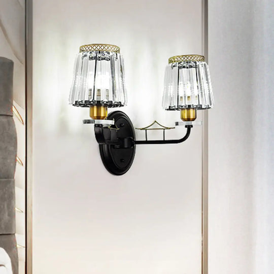 Traditional Crystal Wall Sconce With Dual Black Tapered Bedchamber Lights