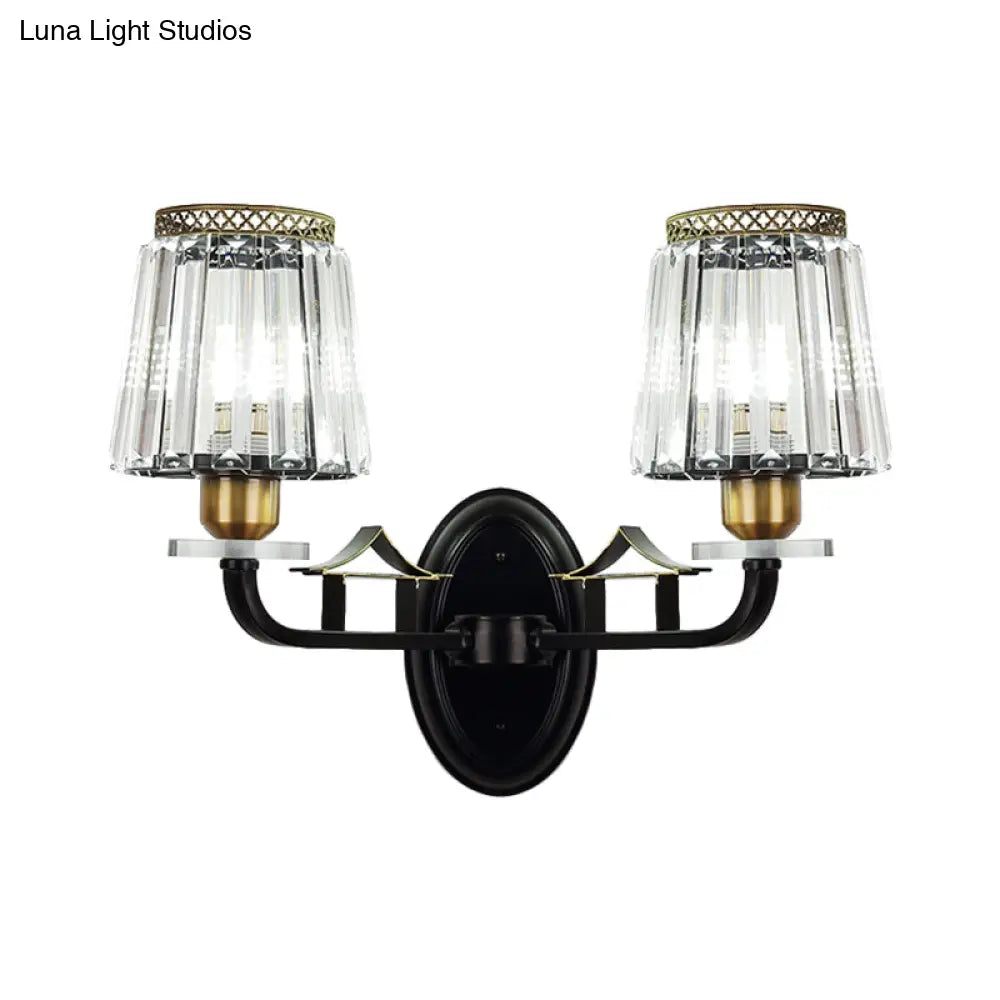 Traditional Crystal Wall Sconce With Dual Black Tapered Bedchamber Lights