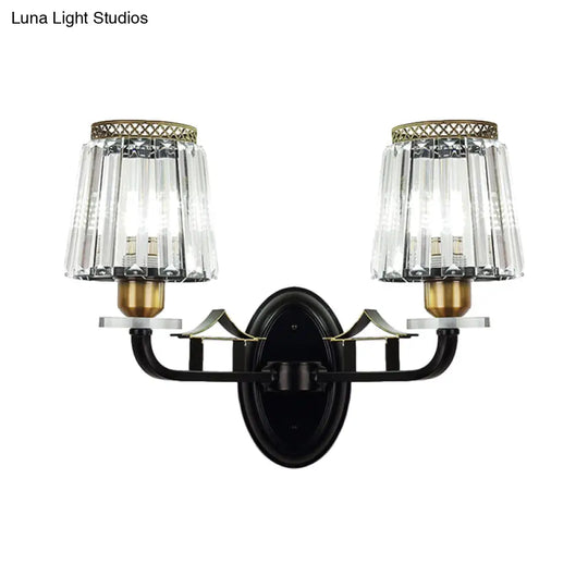 Traditional Crystal Wall Sconce With Dual Black Tapered Bedchamber Lights