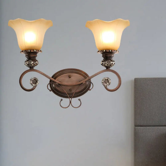 Traditional Crystal Wall Sconce With Floral Shade For Corridors - Coffee 2 /