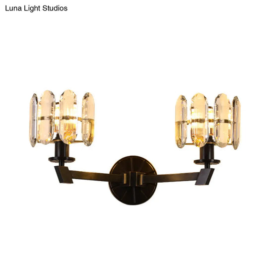 Traditional Crystal Wall Sconce With Led Lighting For Bedroom Drum - Clear Glass Black 1/2 Heads