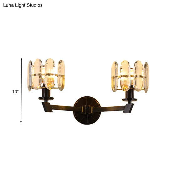 Traditional Crystal Wall Sconce With Led Lighting For Bedroom Drum - Clear Glass Black 1/2 Heads