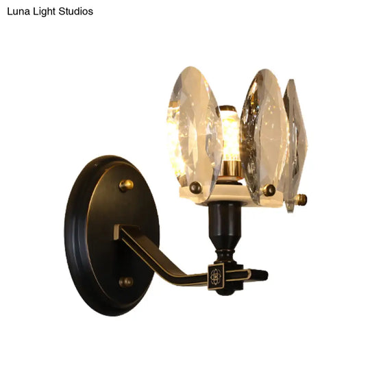 Traditional Crystal Wall Sconce With Led Lighting For Bedroom Drum - Clear Glass Black 1/2 Heads