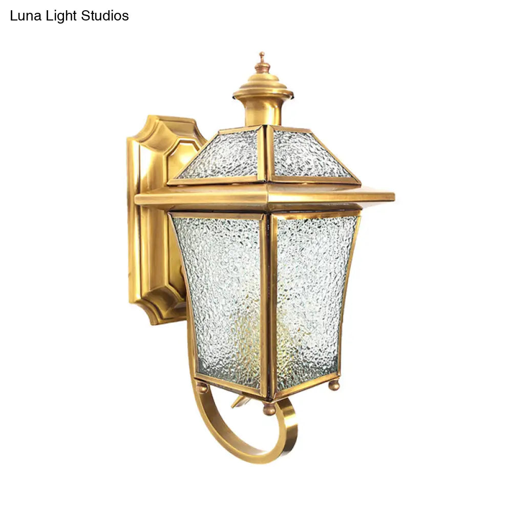 Traditional Curved Arm Sconce Light With Clear/Textured Glass - Wall Mounted Lamp For Balcony