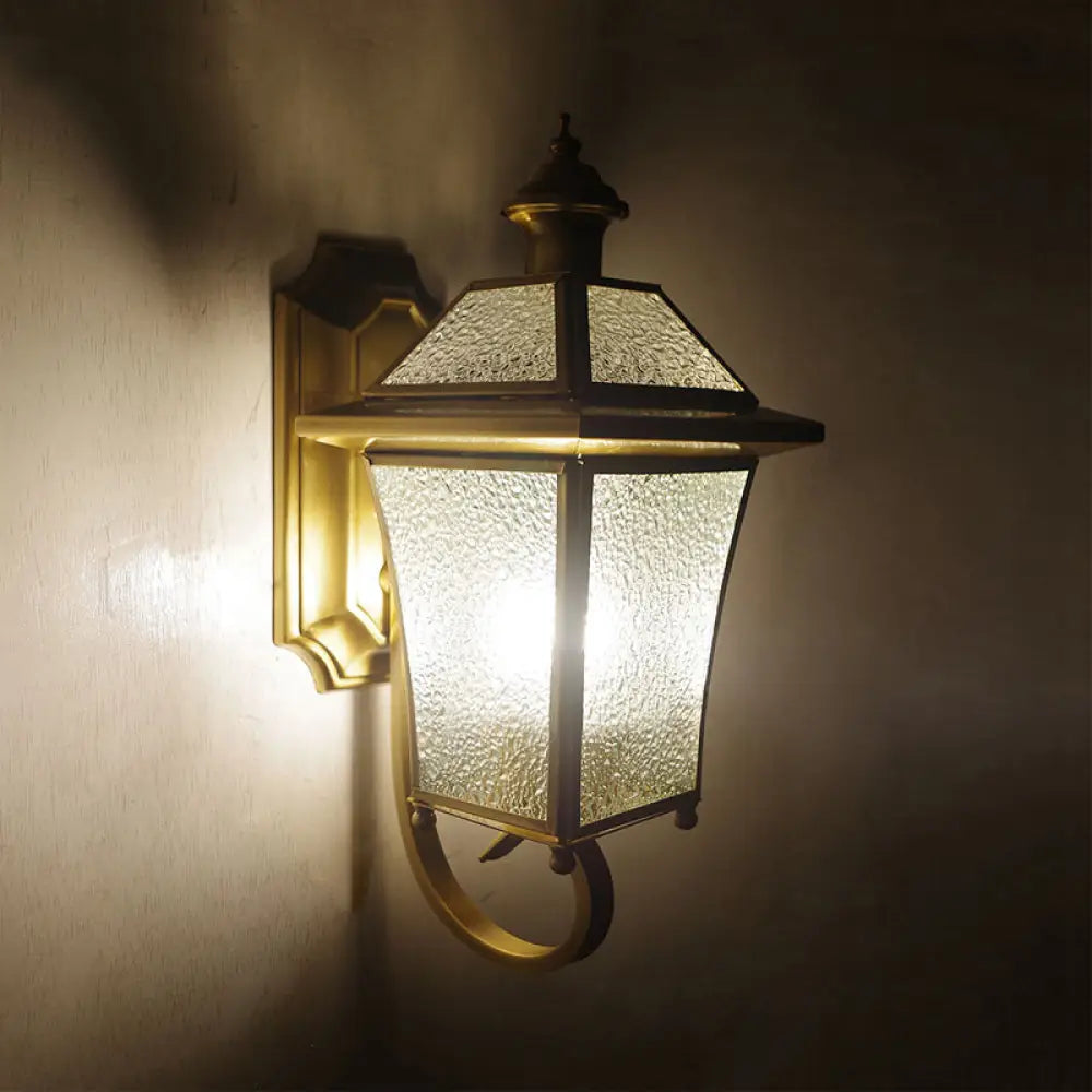 Traditional Curved Arm Sconce Light With Clear/Textured Glass - Wall Mounted Lamp For Balcony