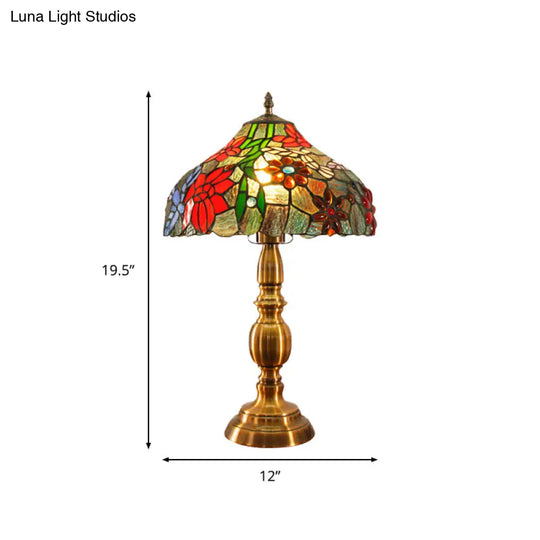 Traditional Cut Glass Bowl Task Lighting: Brass Night Table Light With Floral Bird Pattern