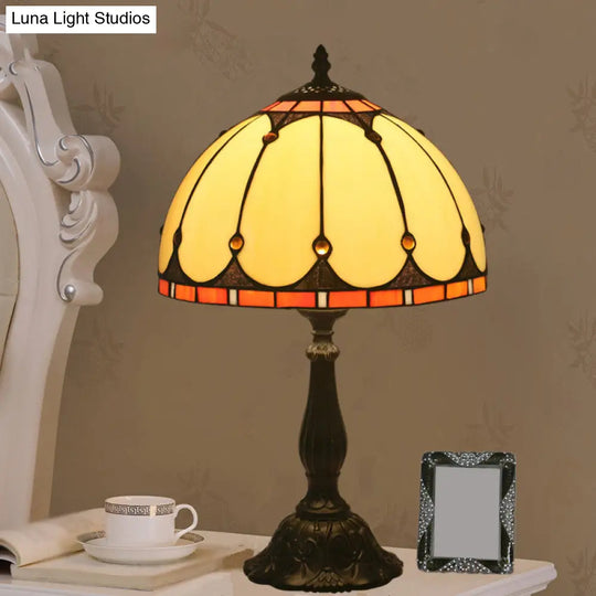 Traditional Cut Glass Domed Nightlight With Jeweled Deco - Black Table Lamp