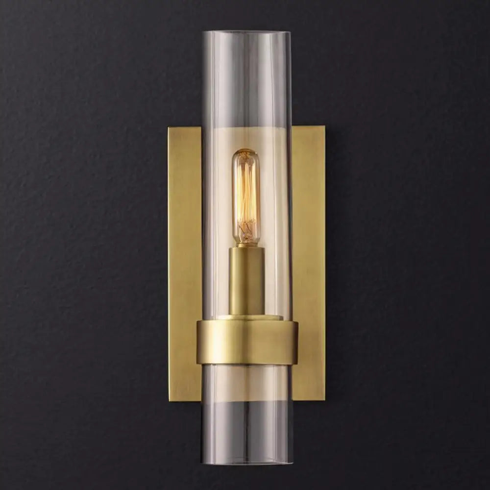 Traditional Cylinder Glass Sconce Light - 2.5/5 Wide Wall Lamp For Stairs With Black/Brass Finish