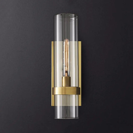 Traditional Cylinder Glass Sconce Light - 2.5/5 Wide Wall Lamp For Stairs With Black/Brass Finish