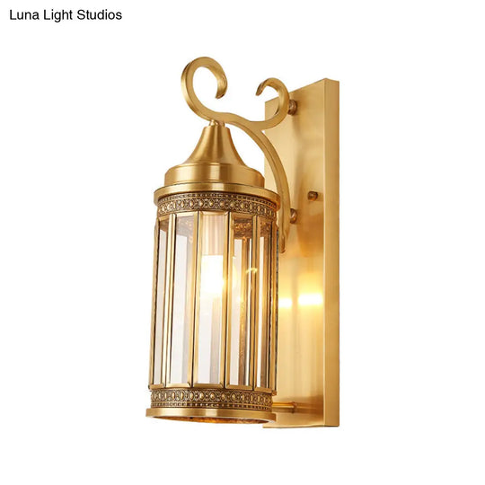 Traditional Cylinder Metal Sconce Light - 1/3-Bulb Brass Entry Wall Fixture 6.5/10 Wide