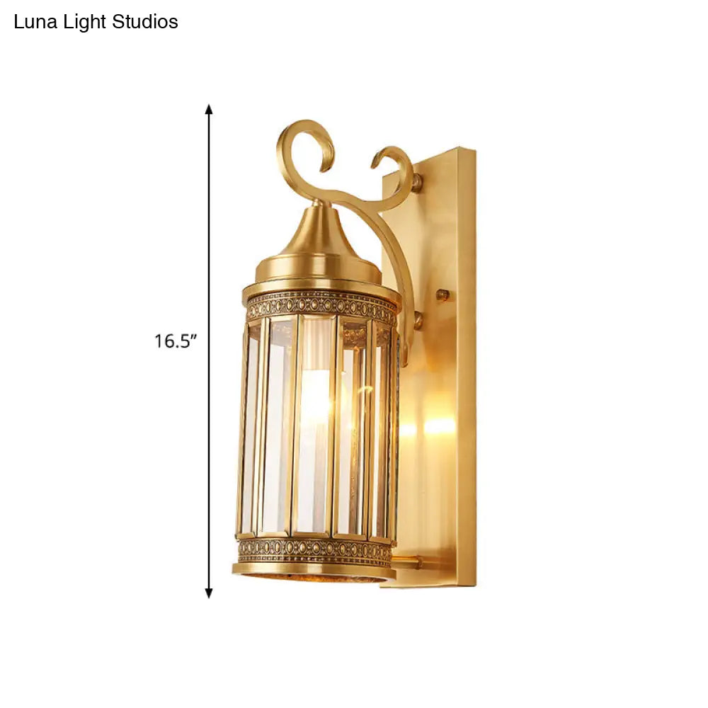 Traditional Cylinder Metal Sconce Light - 1/3-Bulb Brass Entry Wall Fixture 6.5/10 Wide