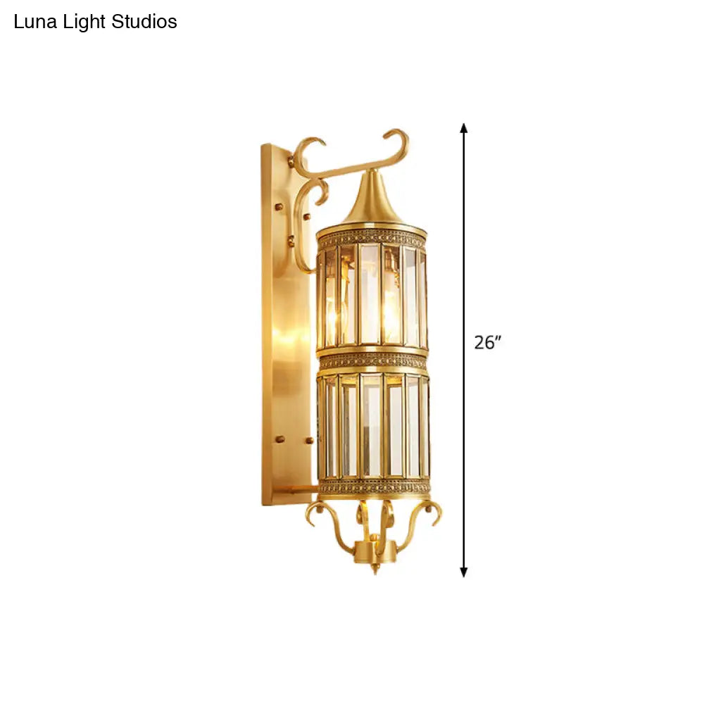 Traditional Cylinder Metal Sconce Light - 1/3-Bulb Brass Entry Wall Fixture 6.5/10 Wide