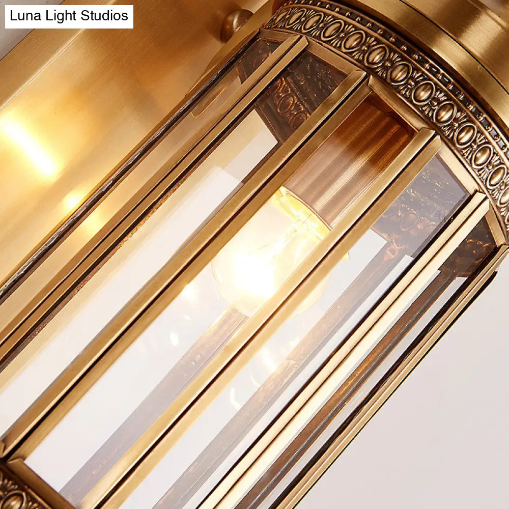 Traditional Cylinder Metal Sconce Light - 1/3-Bulb Brass Entry Wall Fixture 6.5/10 Wide