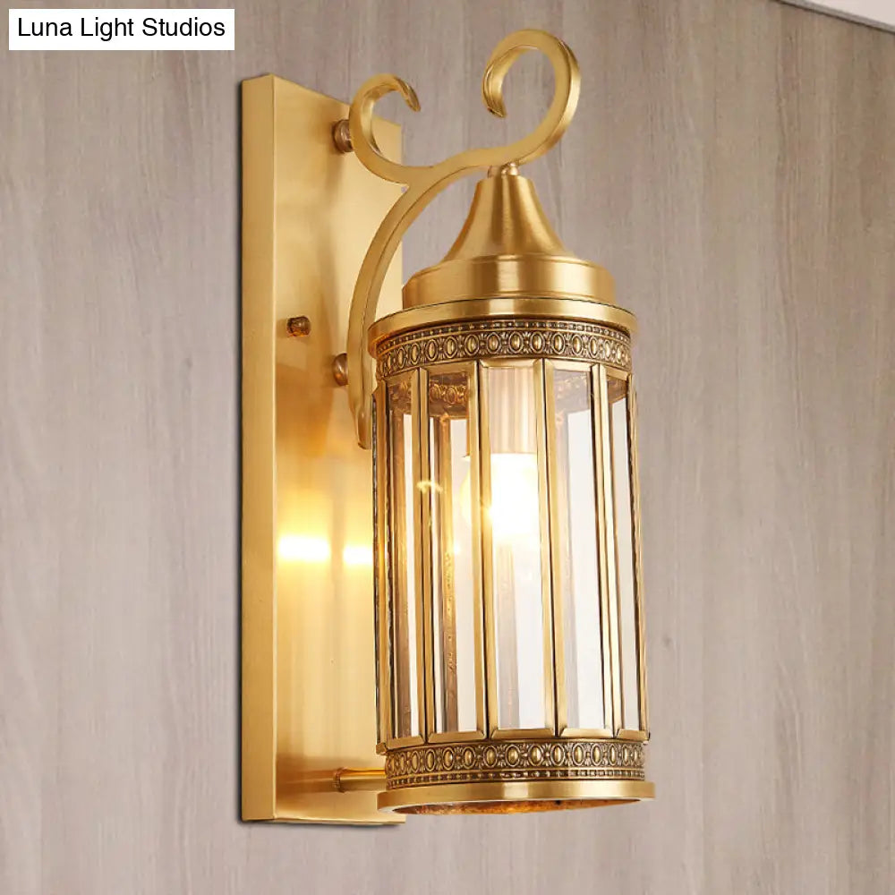 Traditional Cylinder Metal Sconce Light - 1/3-Bulb Brass Entry Wall Fixture 6.5/10 Wide