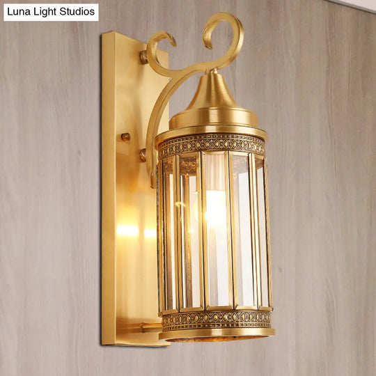 Traditional Cylinder Metal Sconce Light - 1/3-Bulb Brass Entry Wall Fixture 6.5/10 Wide