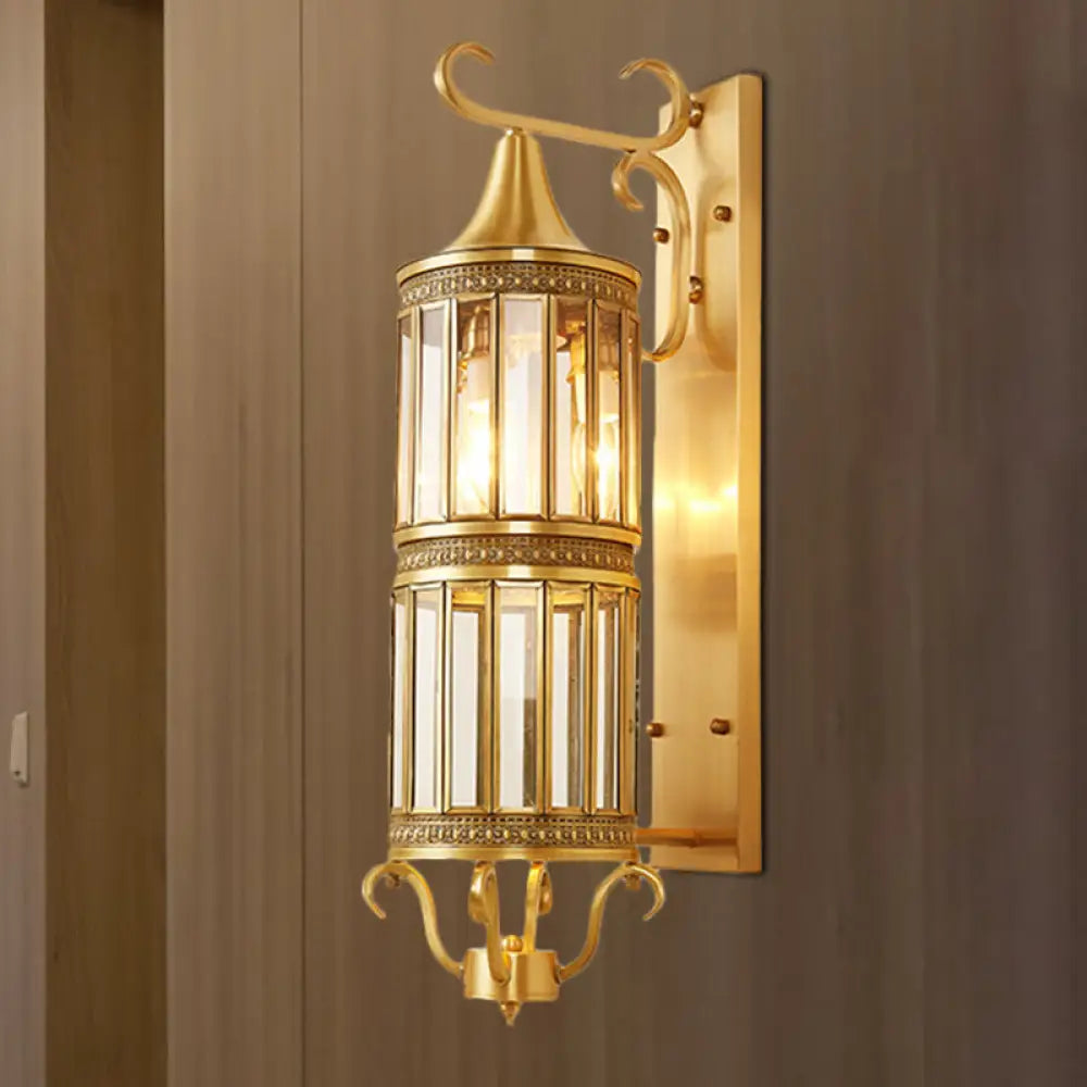 Traditional Cylinder Metal Sconce Light - 1/3-Bulb Brass Entry Wall Fixture 6.5/10 Wide / 10