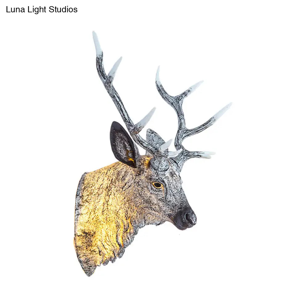 Traditional Deer Head Wall Light In Resin Grey/Silver/Bronze With 1 Sconce