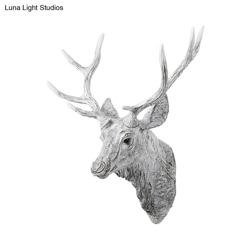 Traditional Deer Head Wall Light In Resin Grey/Silver/Bronze With 1 Sconce