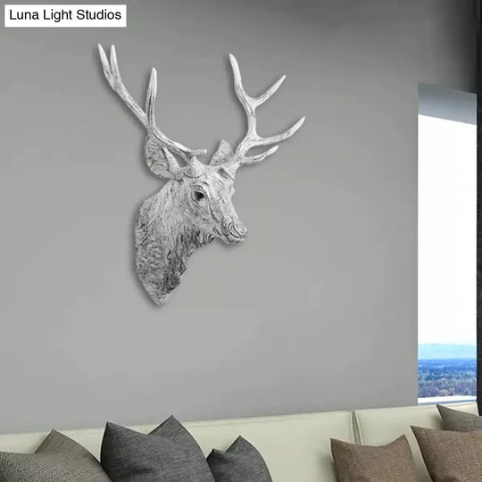 Traditional Deer Head Wall Light In Resin Grey/Silver/Bronze With 1 Sconce